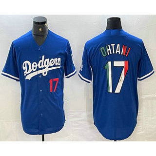 Rebec Los Angeles Dodgers #17 Shohei Ohtani Number Mexico Blue  Cool Base Stitched Jerseys