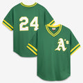 Rebec Oakland Athletics  #24 Rickey Henderson Mitchell & Ness Green  Authentic Batting Practice Jersey 2