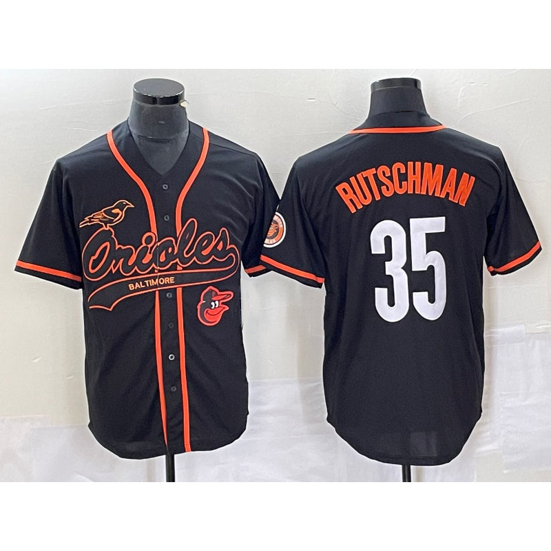 Rebec Baltimore Orioles #35 Adley Rutschman Black  With Patch Cool Base Stitched Jersey