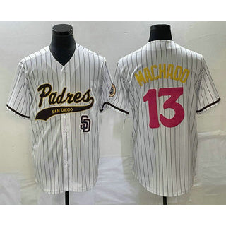 Rebec San Diego Padres #13 Manny Machado White  Pinstripe 2023 City Connect Cool Base Stitched Jersey