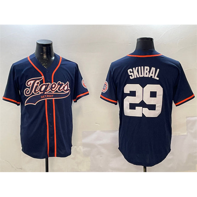 Rebec Detroit Tigers #29 Tarik Skubal Navy  With Patch Cool Base Stitched Jersey