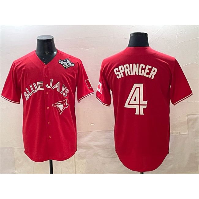 Rebec Toronto Blue Jays #4 George Springer Red  2025 World Series Cool Base Stitched Jersey