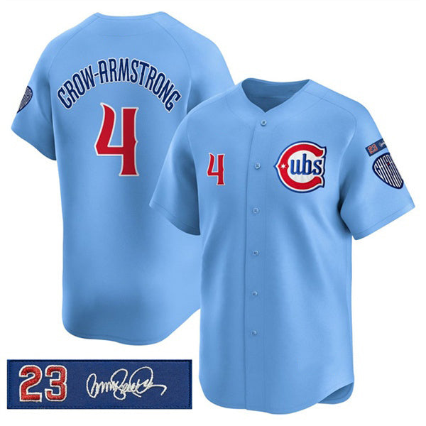 Rebec Chicago Cubs #4 Pete Crow-Armstrong Blue  'Ryne Sandberg Tribute' Vapor Limited V3 Stitched Jersey