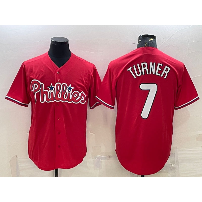 Rebec Philadelphia Phillies #7 Trea Turner Red  Cool Base Stitched Jersey