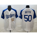 Rebec Los Angeles Dodgers #50 Mookie Betts Number White Blue  Fashion Stitched Cool Base Limited Jersey 3