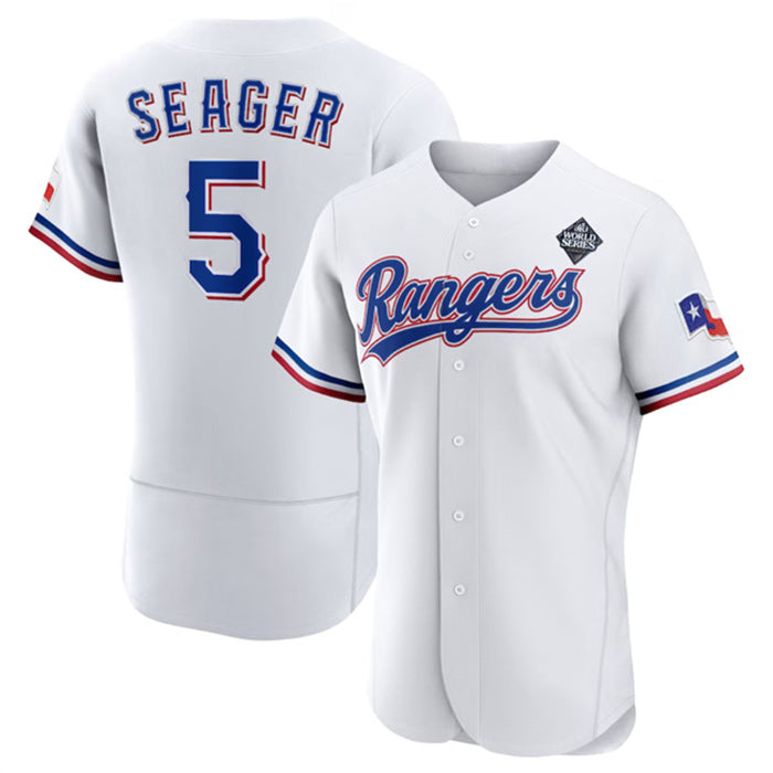 Rebec Texas Rangers #5 Corey Seager White  2023 World Series Flex Base Stitched Jersey