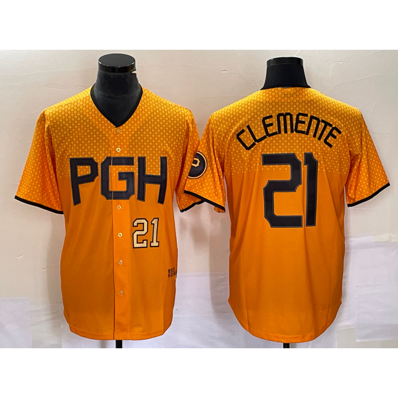 Rebec Pittsburgh Pirates #21 Roberto Clemente Number Gold  2023 City Connect Stitched Jersey