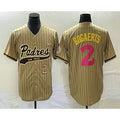 Rebec San Diego Padres #2 Xander Bogaerts Number Tan  Pinstripe 2023 City Connect Cool Base Stitched Jersey