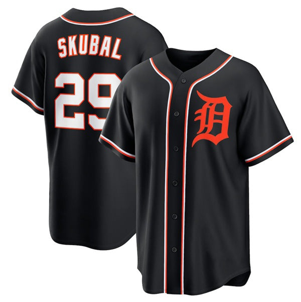 Rebec Detroit Tigers #29 Tarik Skubal Black  Out Stitched Jersey