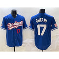 Rebec Los Angeles Dodgers #17 Shohei Ohtani Royal  With American Flag Patch Limited Stitched Jersey