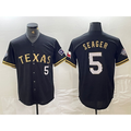 Rebec Texas Rangers #5 Corey Seager Number Black Gold  Cool Base Stitched Jersey