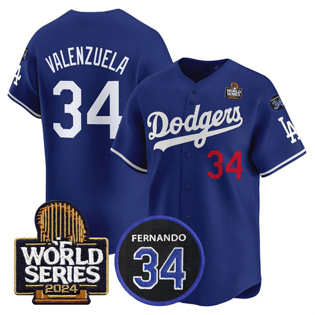 Rebec Los Angeles Dodgers #34 Toro Valenzuela Royal  2024 World Series With Fernando Memorial Patch Limited Stitched Jersey