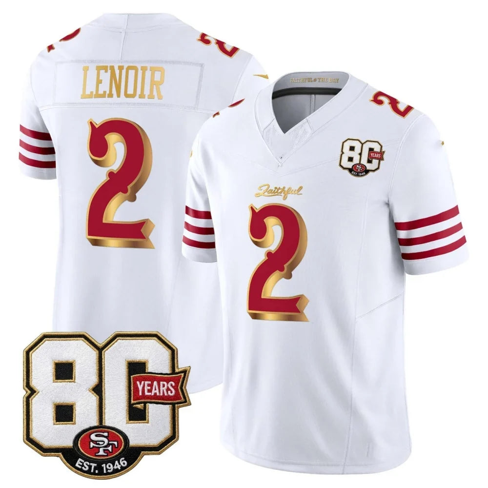 Rebec SF.49ers #2 Deommodore Lenoir White Gold 80th Anniversary Patch Rivalries F.U.S.E. Vapor Limited Football Stitched